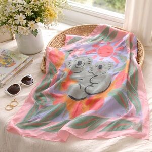 KEN DONE 1986 Vintage Silk Scarf 29” Pink Koalas Sun Australia 100% Silk